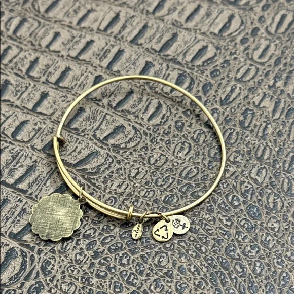 Alex & Ani gold tone Fleur-de-Lis charm bangle bracelet - Picture 6 of 6